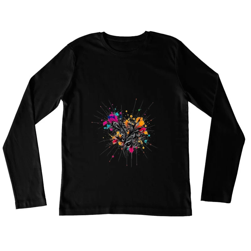Colorful Abstract Floral Art Illustration Female Long Sleeve T-Shirt