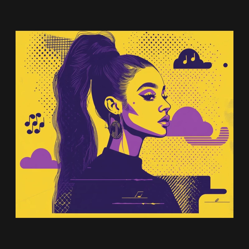 Retro Pop Art Portrait: Musical Fusion in Purple and Yellow Mouse Pad