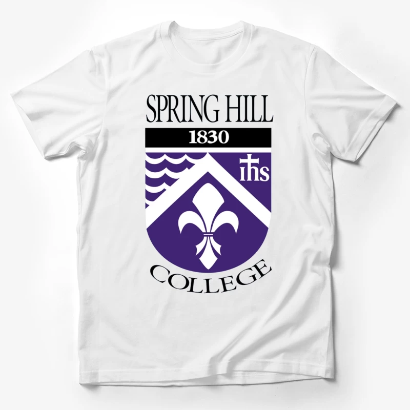 Spring Hill College Historic Shield Logo with Religious Symbolism (Est. 1830) Male T-Shirt