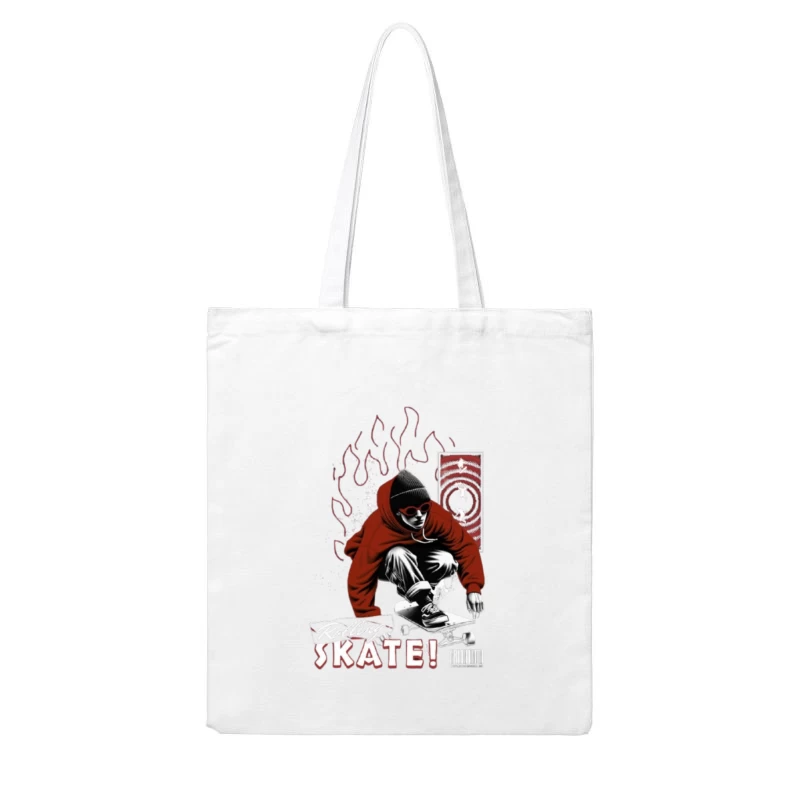 Urban Skateboarder in Red Hoodie - Street Art Style Cotton Tote Bag