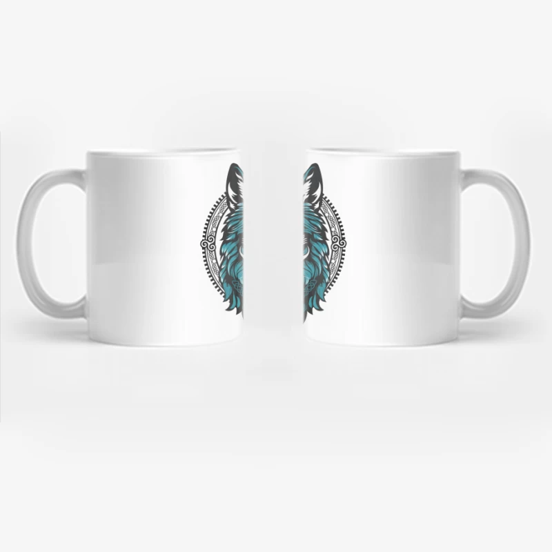 Majestic Celtic Wolf – Teal Knotwork Design Coffee Mug