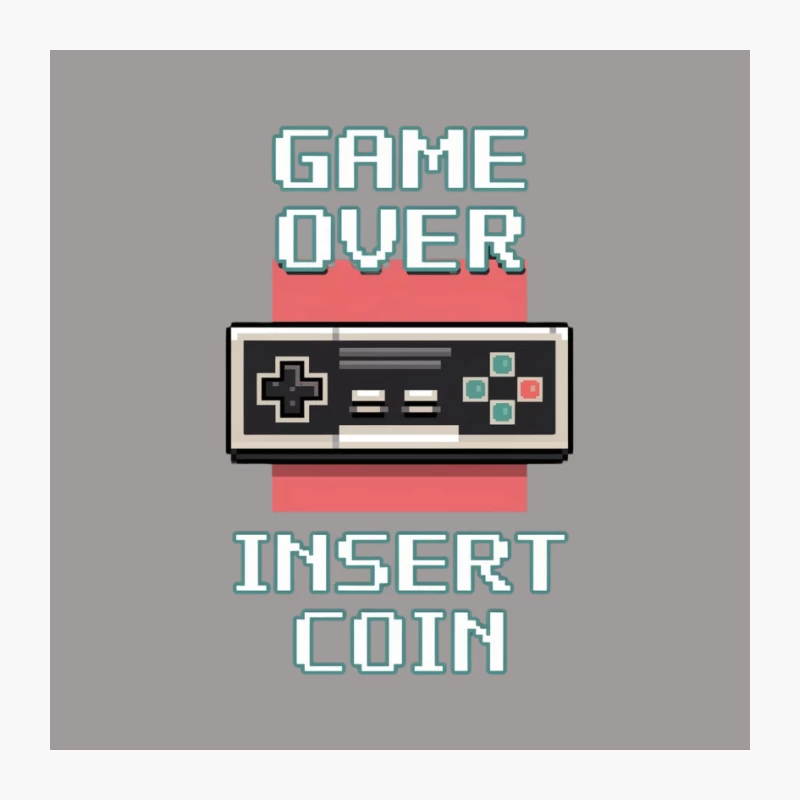 Retro Gaming Controller Game Over Insert Coin Pixel Art Pin