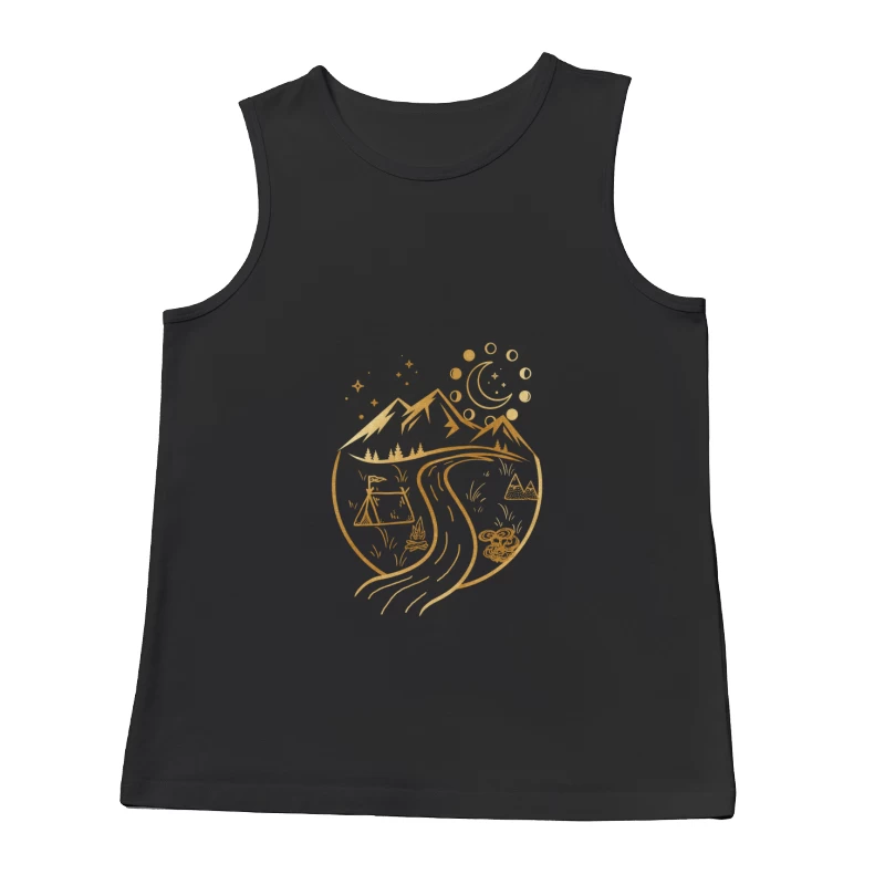 Berglandschaft bei Nacht mit Zelt und Fluss Herren Tanktops