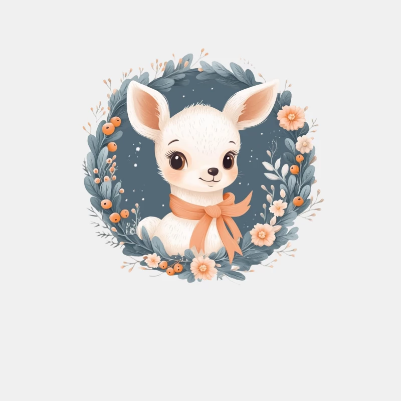 Cute Chibi Deer with Peach Ribbon in Floral Wreath Digital Illustration Male Tank Top