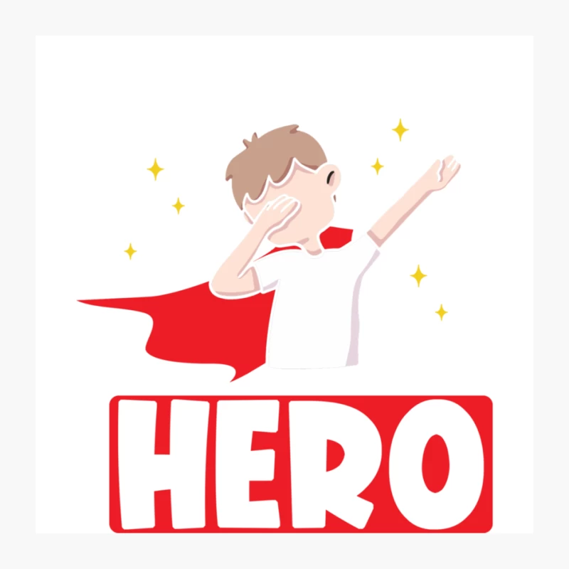 Cartoon Child Superhero with Red Cape and Stars Pin