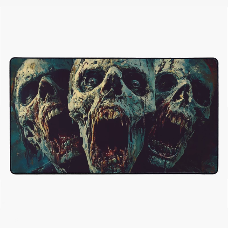 Grotesque Undead Skulls: A Macabre Horror Masterpiece Desk Mat