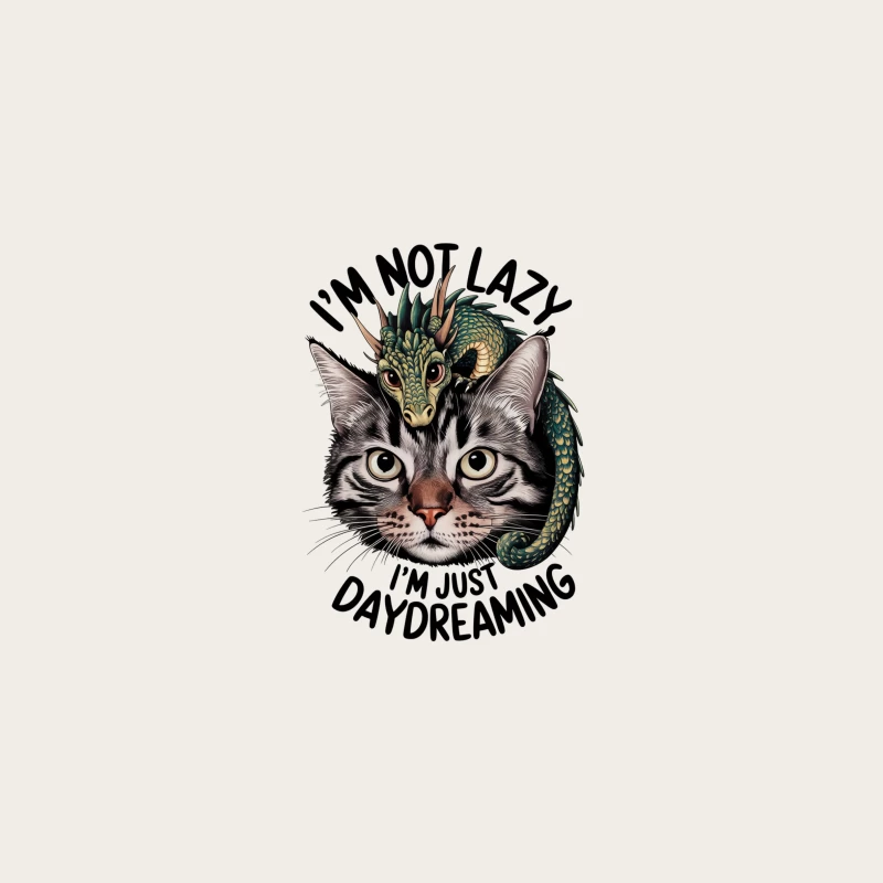 Whimsical Cat and Dragon Daydream Illustration Bucket Hat