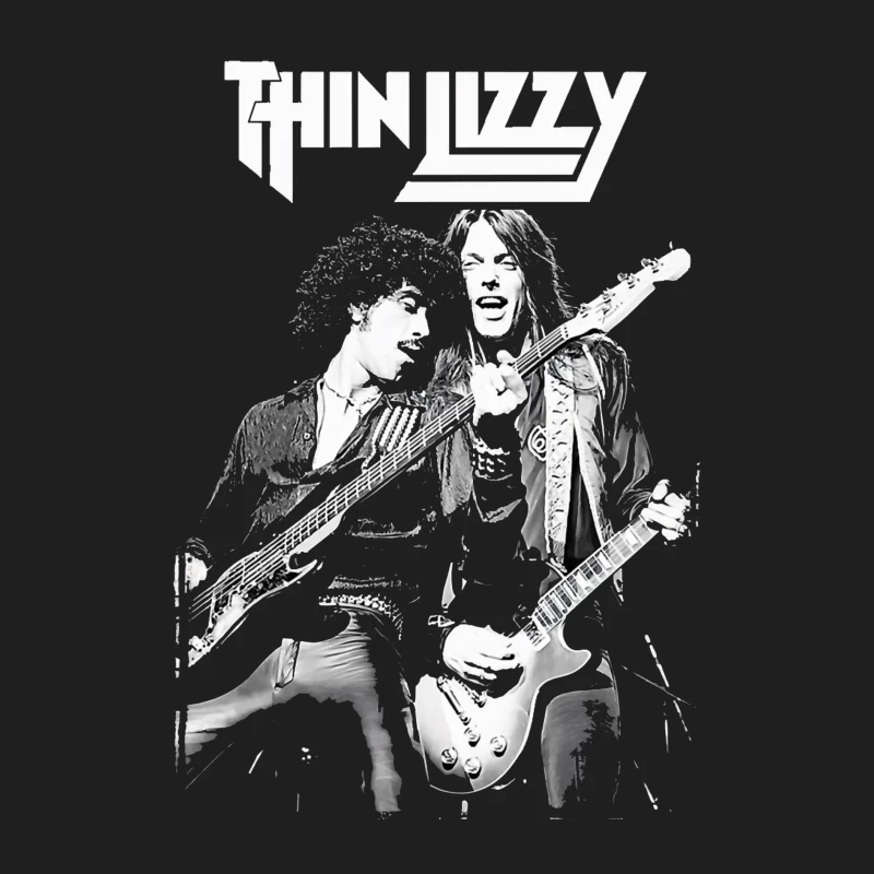 Thin Lizzy Rock Band Performance Sketch in Black and White Male Tank Top