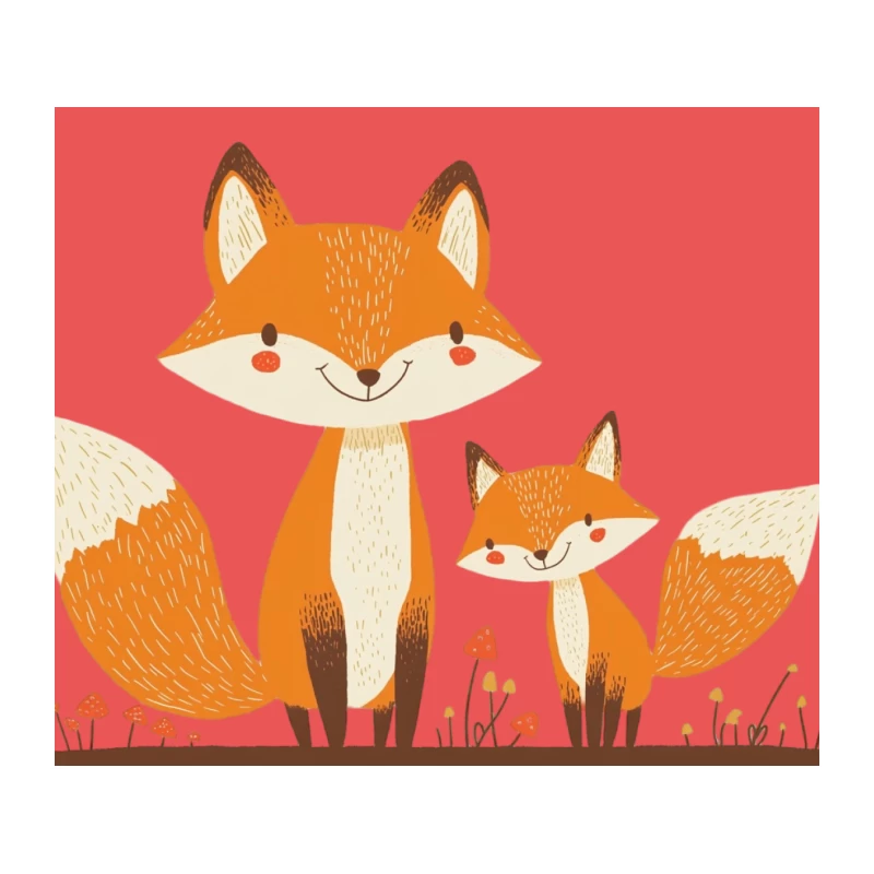 Cute Cartoon Fox Family in Woodland Setting Tapestry