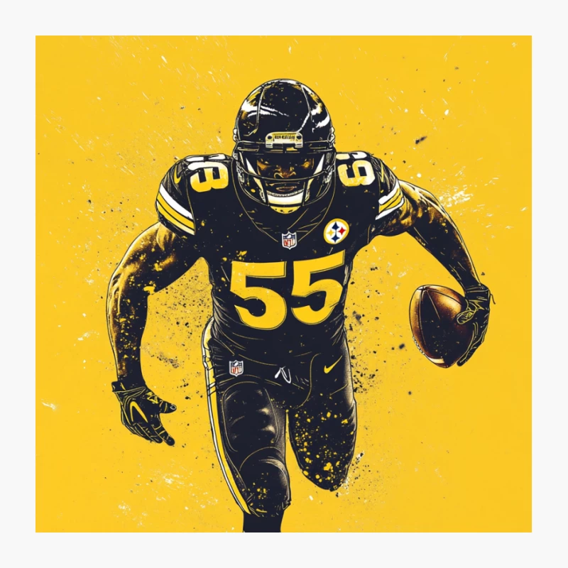 Dynamic Steelers Player Illustration on Vibrant Yellow Pin