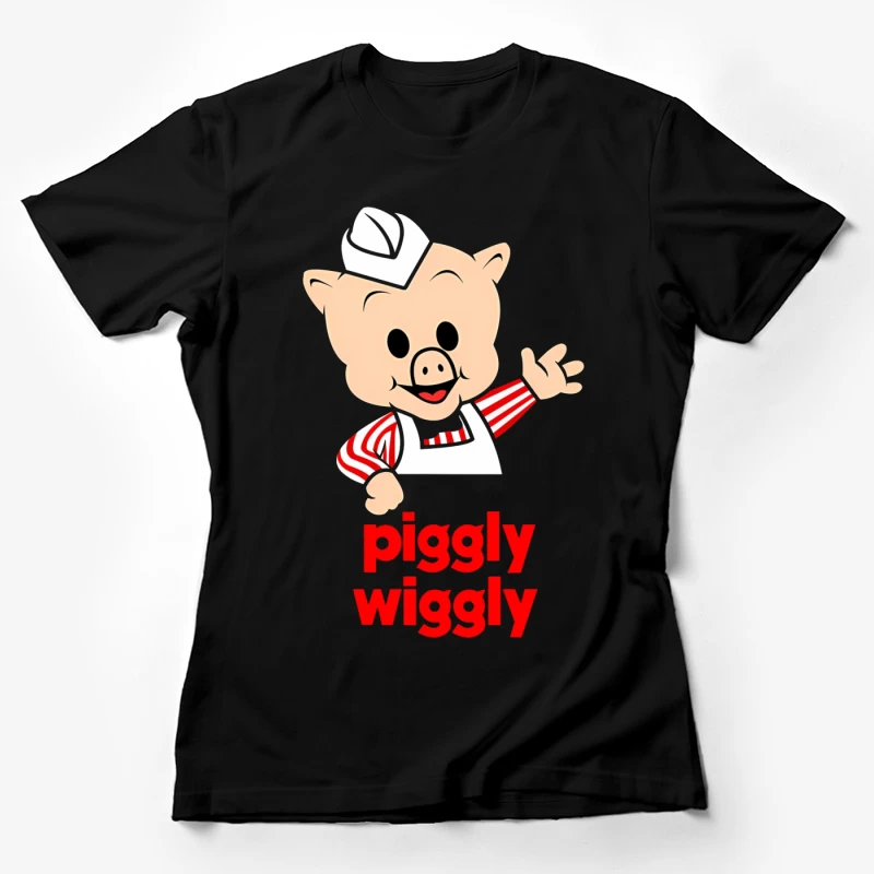 Piggly Wiggly Grocery Store Cartoon Pig Mascot Logo Female T-Shirt