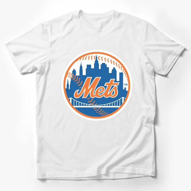 New York Mets MLB Baseball Team Logo with City Skyline Male T-Shirt