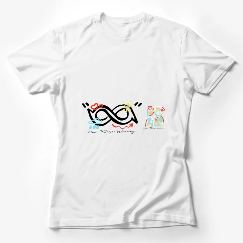 Logo artistique ludique avec symboles météorologiques et cœurs Femme T-Shirt