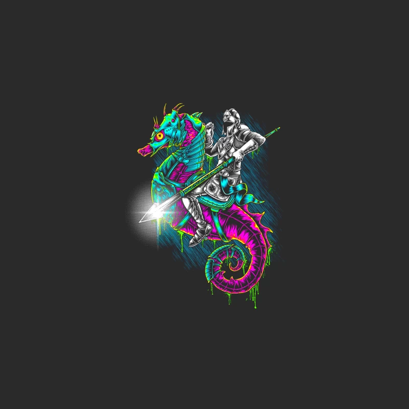 Knight Riding a Colorful Seahorse Baseball Cap
