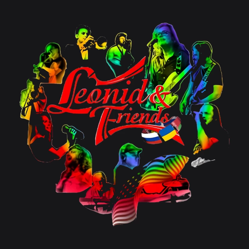 Leonid & Friends: Colorful Musical Band Artwork Male Pullover Hoodie