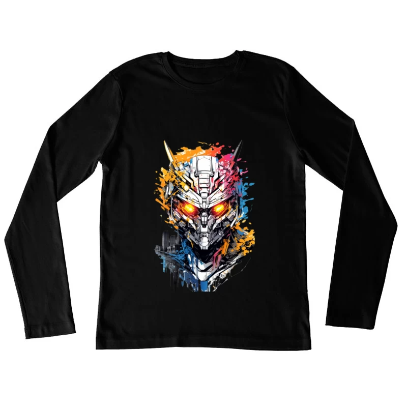 Futuristischer Roboterhelm mit leuchtenden Augen Damen Langarm T-Shirt