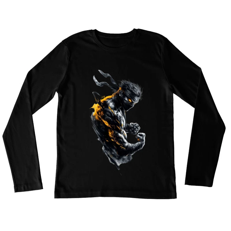Dynamic Ninja Warrior in Action Art Female Long Sleeve T-Shirt