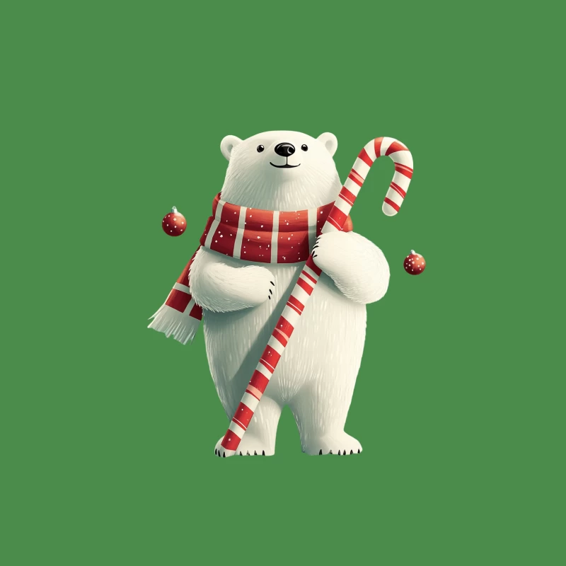 Festive Polar Bear with Candy Cane and Christmas Decorations Female T-Shirt