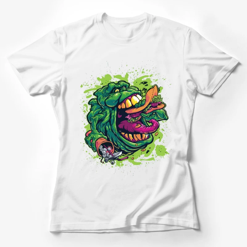 Colorful Monster Eating Food Illustration Female T-Shirt