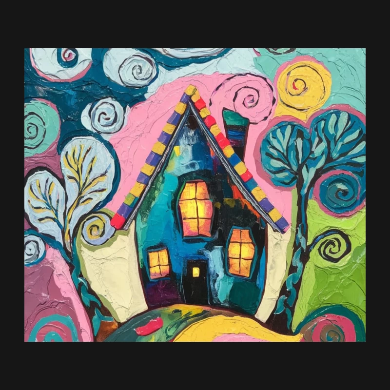 Whimsical Swirling House in Colorful Abstract Landscape Mouse Pad