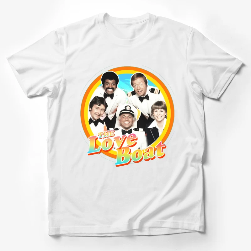 The Love Boat Classic TV Show Cast Promotional Image with Rainbow Circle Frame Male T-Shirt