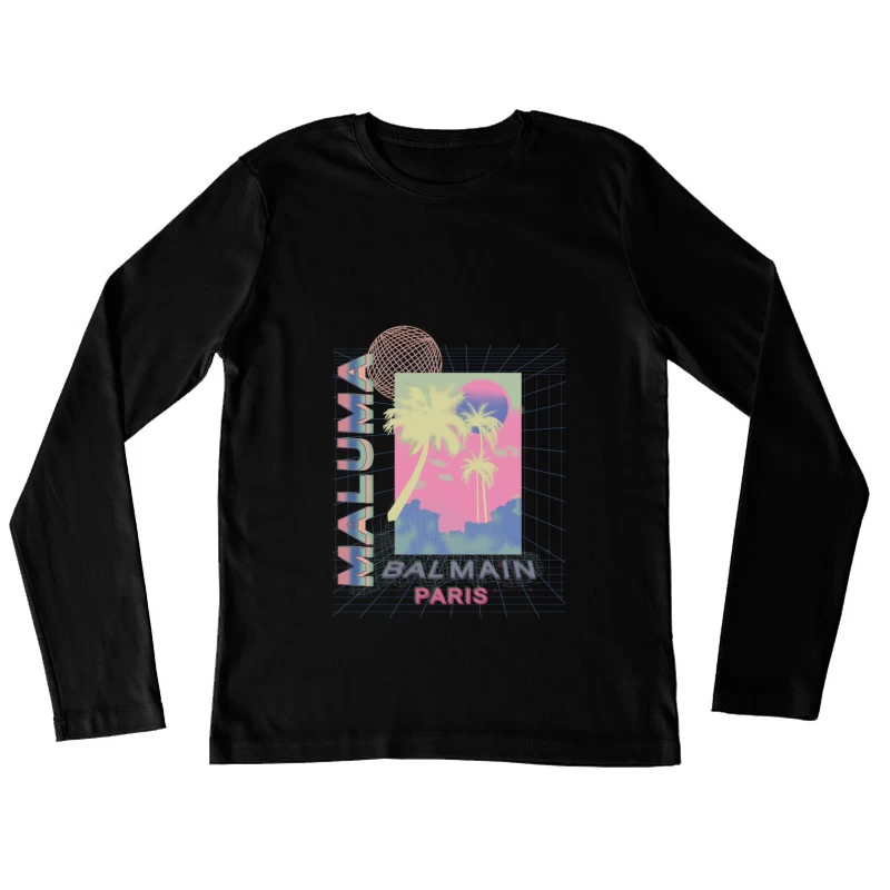 Retro-Design mit Palmen und Gitter Damen Langarm T-Shirt