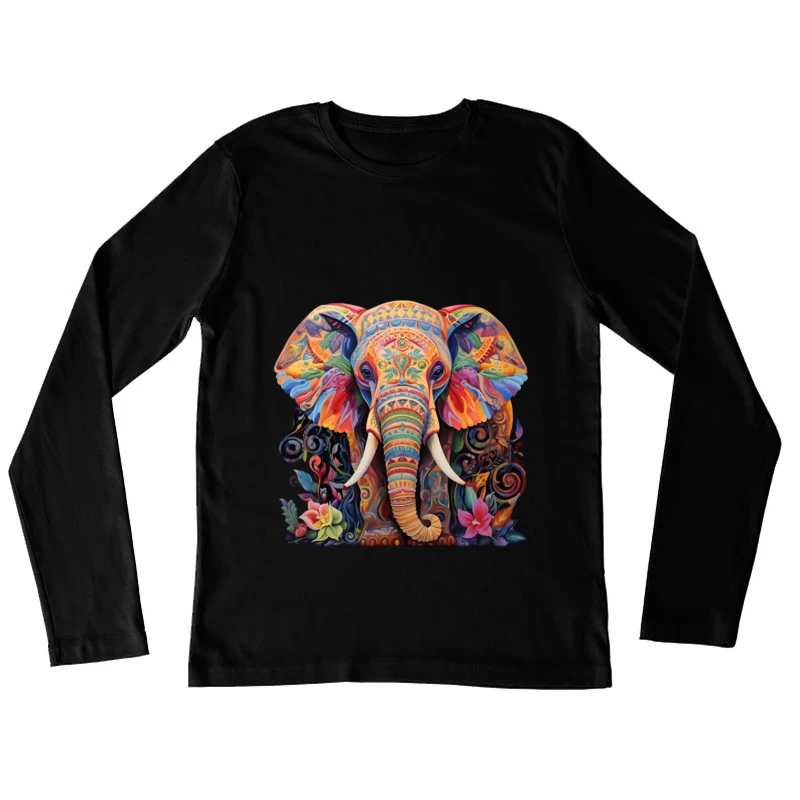 Buntes Elefantendesign Damen Langarm T-Shirt