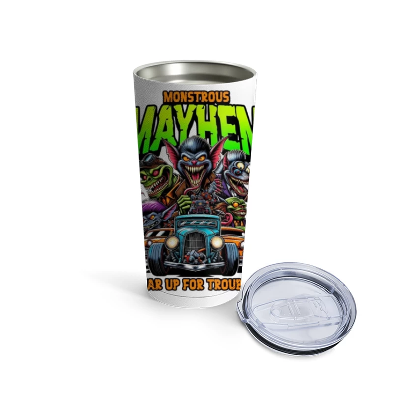 Monstrous Mayhem: Hot Rod Monsters Racing Retro Design Travel Mug