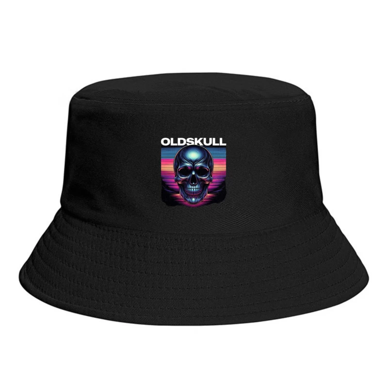 Retro Synthwave Neon Skull Artwork Bucket Hat