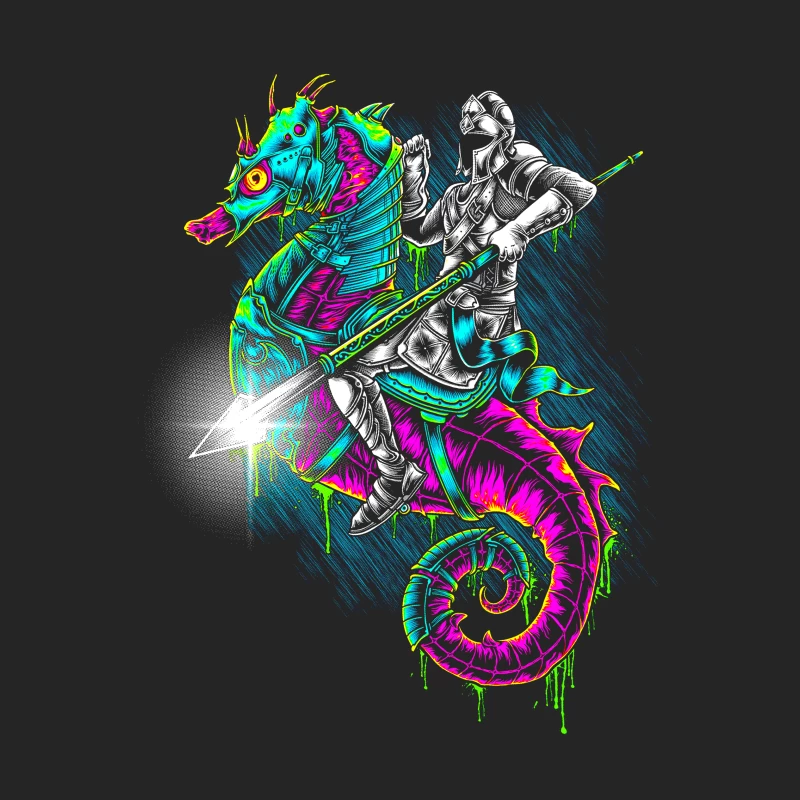 Knight Riding a Colorful Seahorse Male Pullover Sweatshirt