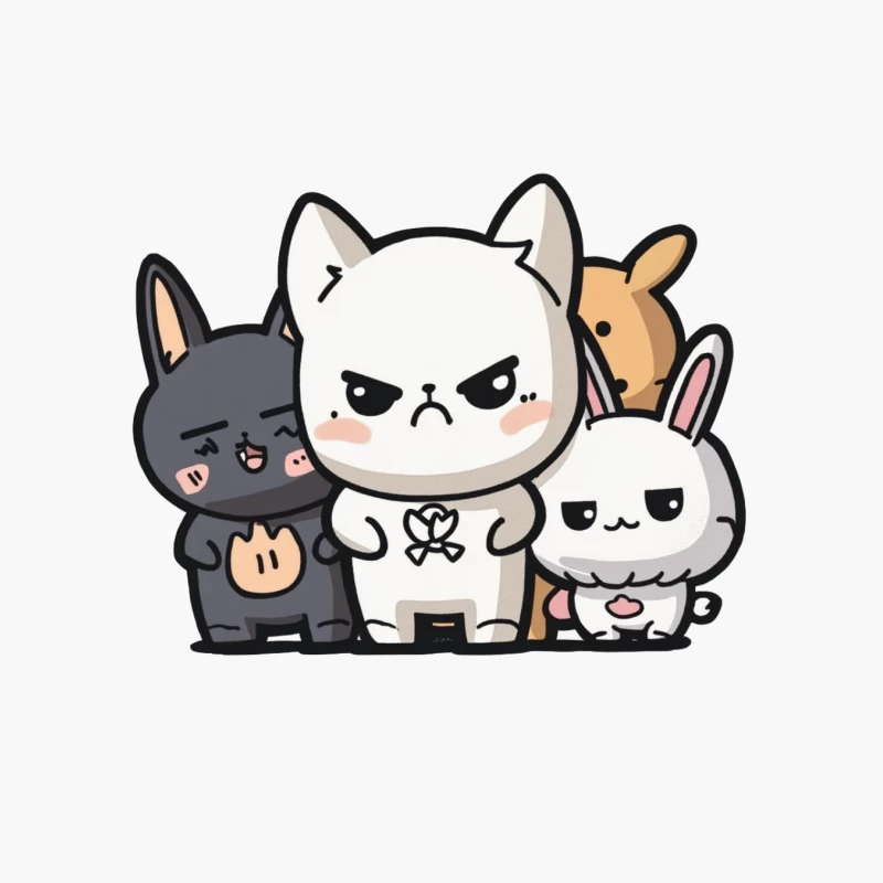 Grumpy Cartoon Animals in Kawaii Chibi Style Cotton Tote Bag