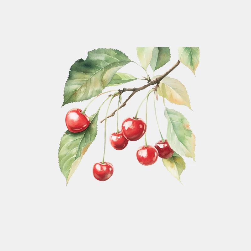 Watercolor Botanical Illustration of Cherry Branch with Ripe Fruit Male Tank Top