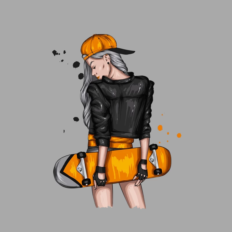 Urban Skateboarder in Orange Style Female Pullover Hoodie