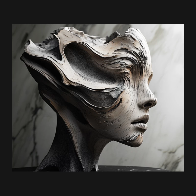 Surreal Monochrome Sculpture: Abstract Face Portrait in Modern Art Mouse Pad