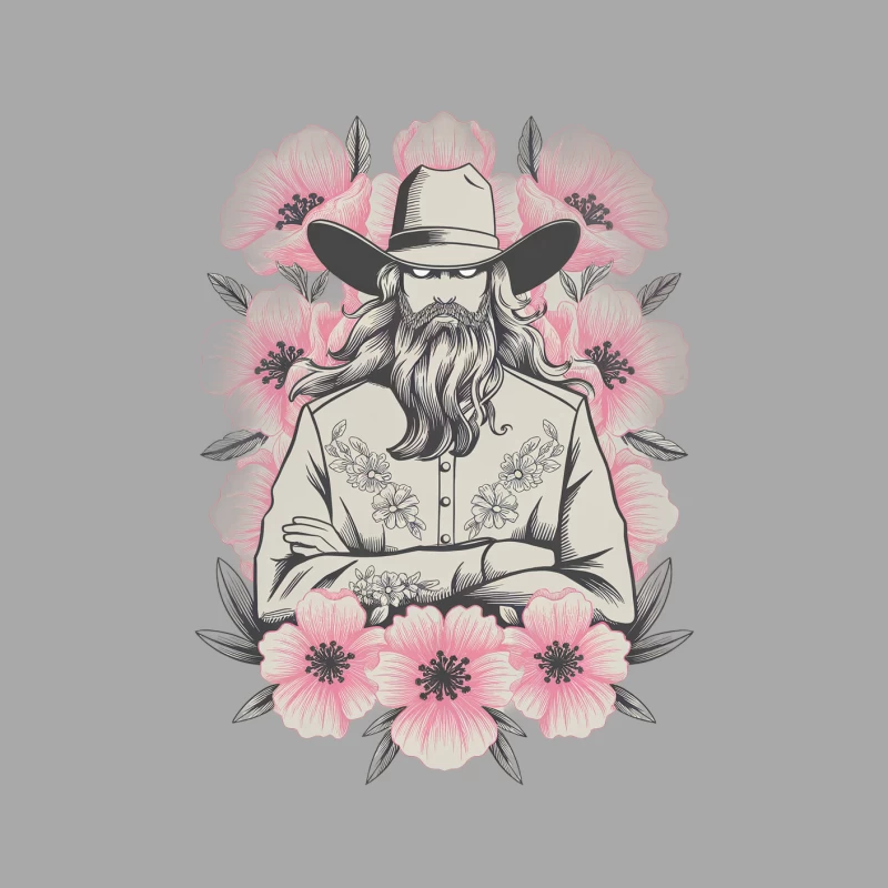 Vintage Floral Cowboy Illustration Male Pullover Hoodie