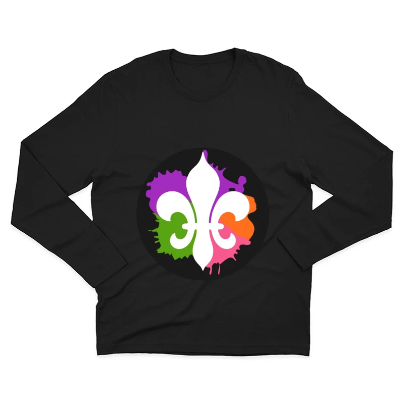 Fleur-de-lis avec éclaboussures colorées Homme Manches Longues T-Shirt