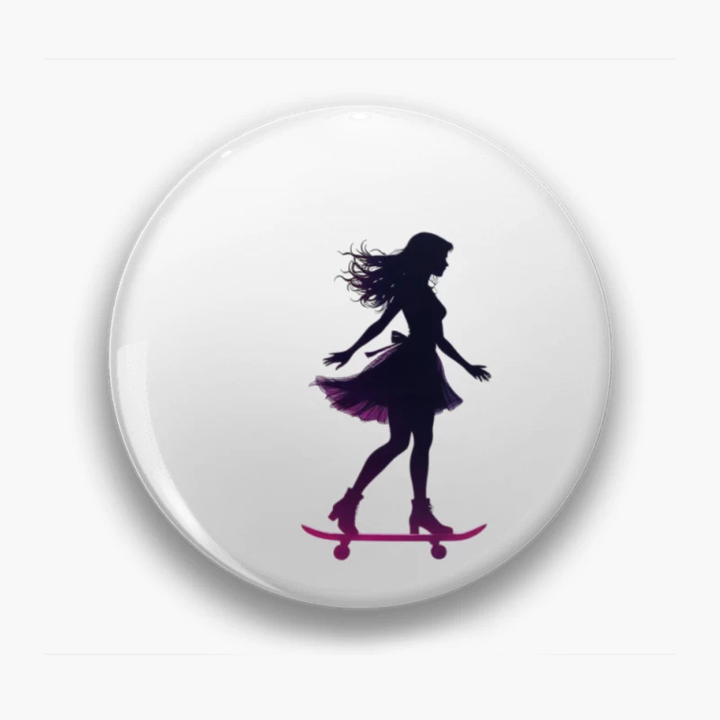 Graceful Feminine Skateboarding Silhouette in Purple Pin