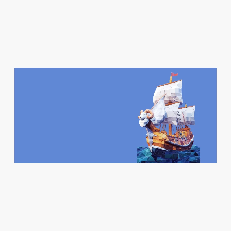 Geometric Low Poly Fantasy Ship with Ram Figurehead Sailing on Stylized Sea Coffee Mug