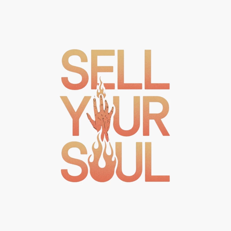 Retro Typography: Sell Your Soul with Flaming Hand Illustration Cotton Tote Bag