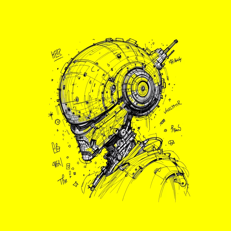 Futuristic Cybernetic Robot Illustration Tapestry
