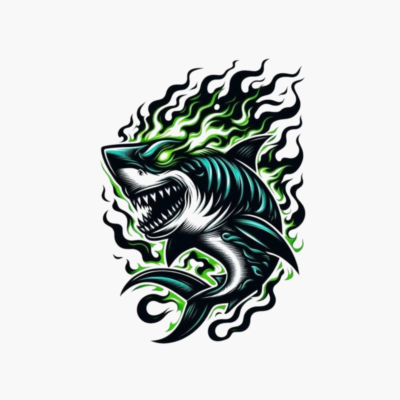 Fierce Tribal Shark with Flames Cotton Tote Bag