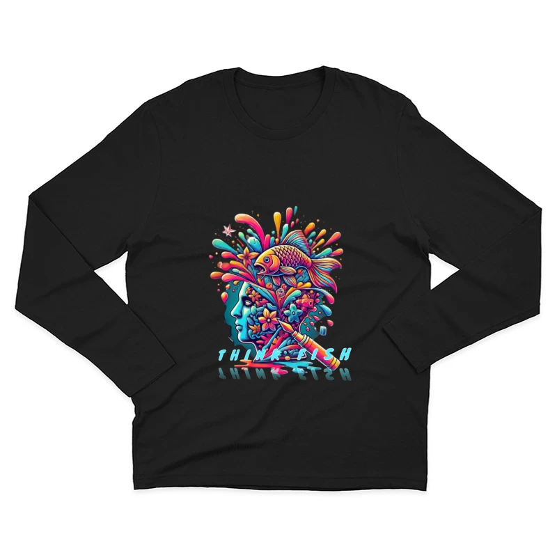 Psychedelic Mind Splash with Fish and Flowers Male Long Sleeve T-Shirt