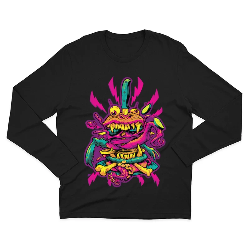 Colorful Grotesque Monster with Knife Male Long Sleeve T-Shirt