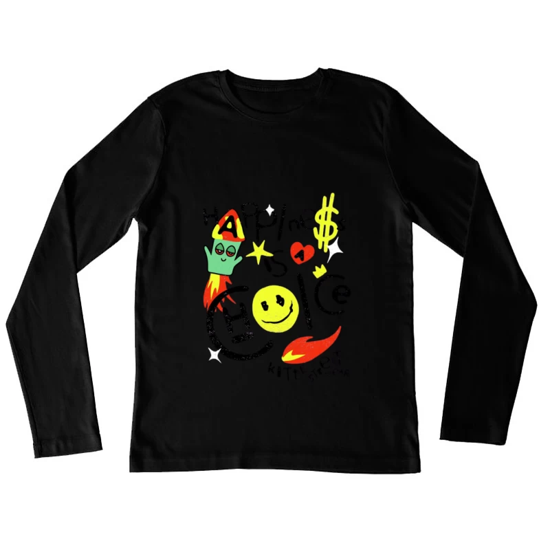 Art Abstrait avec Smiley et Fusée Femme Manches Longues T-Shirt