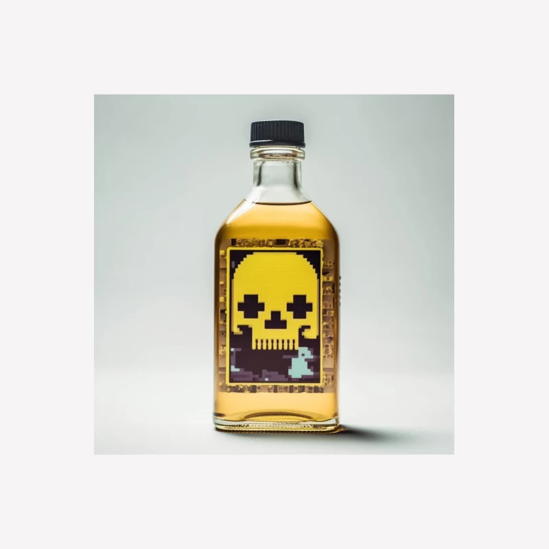 Pixel Art Skull Liquor Bottle with Retro Gaming Design Female T-Shirt