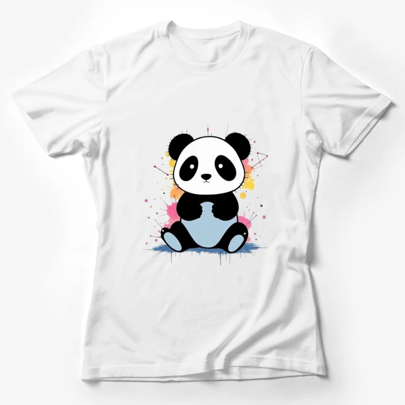 Adorable Cartoon Panda with Watercolor Splash Background Female T-Shirt