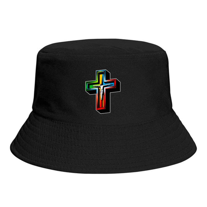 Colorful Modern Christian Cross with Crucifixion Bucket Hat