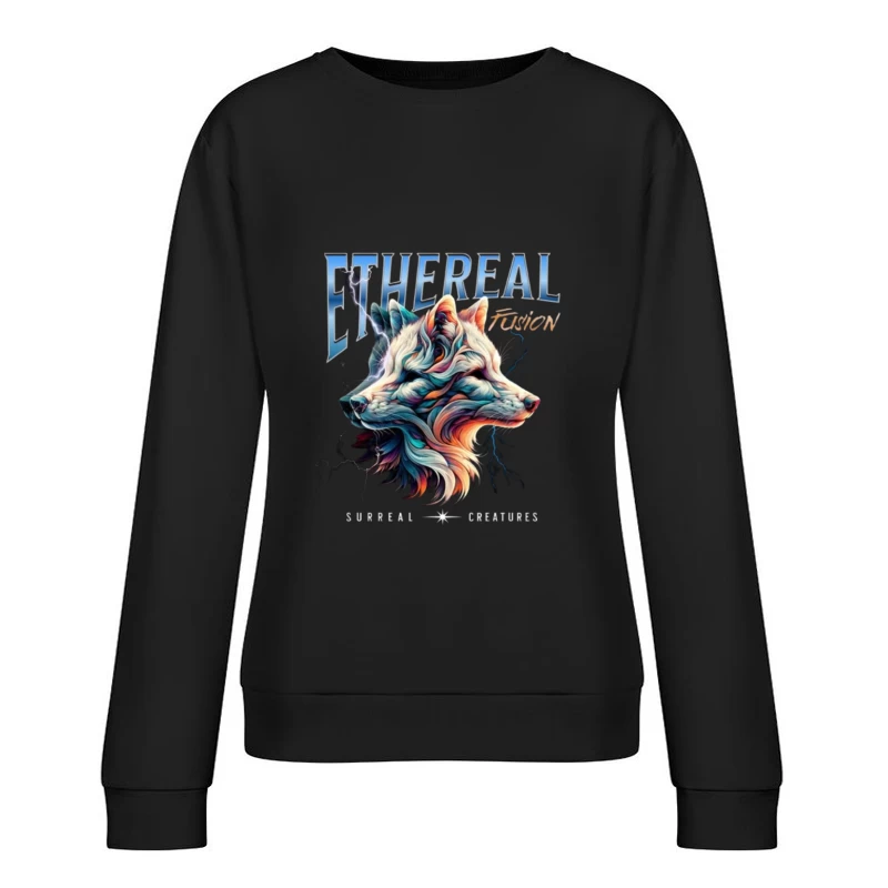 Ethereal Wolf Spirit with Lightning - Abstract Digital Art Female Pullover Sweatshirt