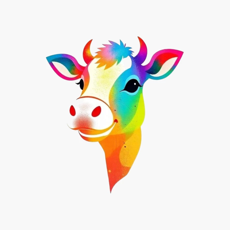 Colorful Cartoon Cow Illustration Cotton Tote Bag
