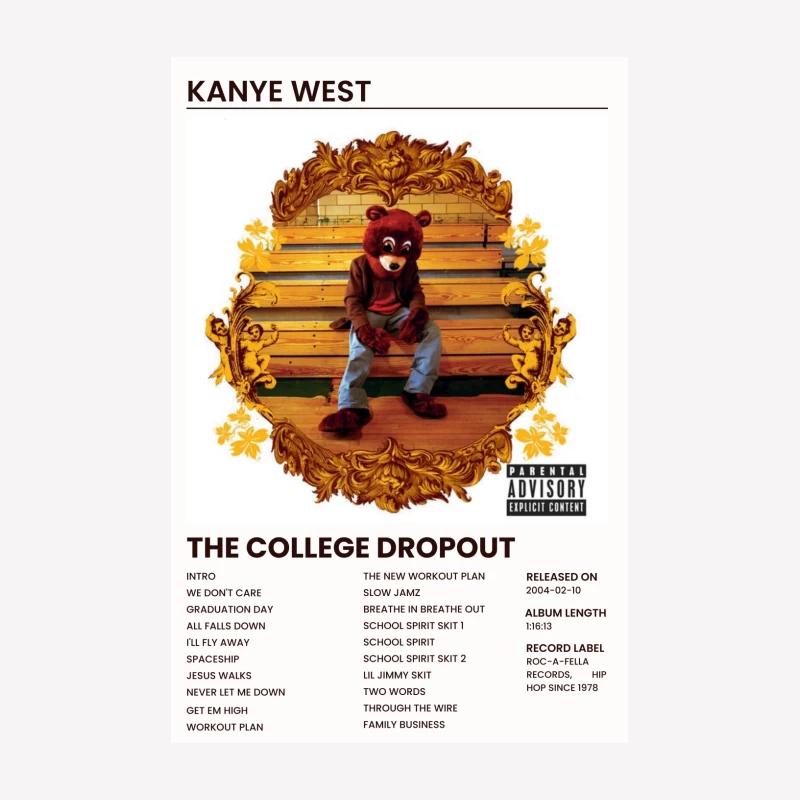 Kanye West's The College Dropout Album Cover Featuring Bear Mascot (2004) Male T-Shirt